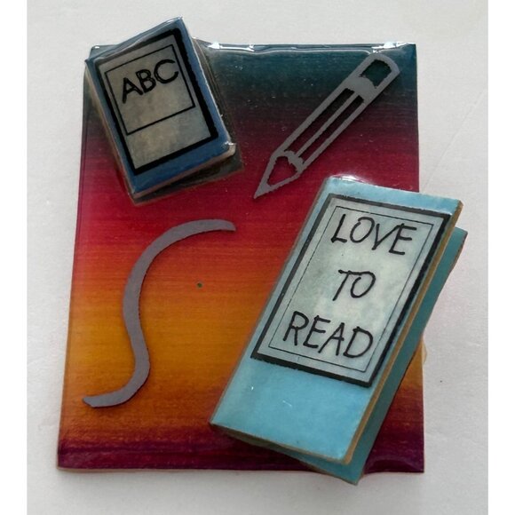 Handmade Lucinda Book Pins Love To Read Brooch ABC & Pencil Design - Picture 1 of 4